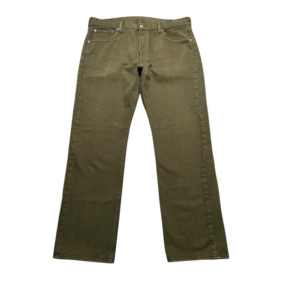 Levis 501 Jeans Mens 34x29 Green Button Fly Straight Fit Denim Waterless Casual - Picture 1 of 13